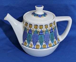 Vintage Teapot Figgjo Flint Clupea Fish Turi Design Rim Chip Staining Norway