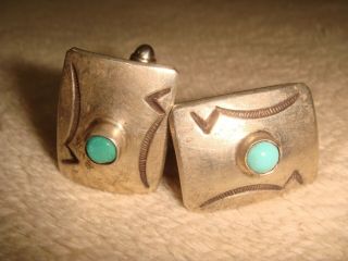Vtg.  Fred Harvey Era Old Pawn Navajo Sterling Silver Turquoise Unisex Cufflinks