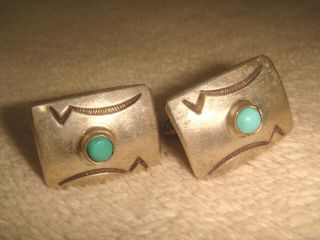 VTG.  FRED HARVEY ERA OLD PAWN NAVAJO STERLING SILVER TURQUOISE UNISEX CUFFLINKS 3