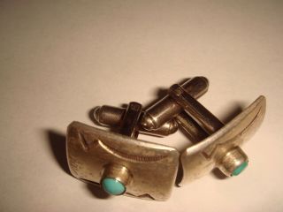 VTG.  FRED HARVEY ERA OLD PAWN NAVAJO STERLING SILVER TURQUOISE UNISEX CUFFLINKS 6