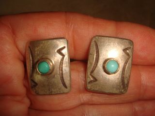 VTG.  FRED HARVEY ERA OLD PAWN NAVAJO STERLING SILVER TURQUOISE UNISEX CUFFLINKS 7