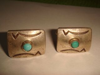 VTG.  FRED HARVEY ERA OLD PAWN NAVAJO STERLING SILVER TURQUOISE UNISEX CUFFLINKS 8