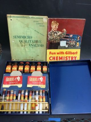 Vintage Gilbert Chemistry Set Metal Case With 1946 Copyright Book