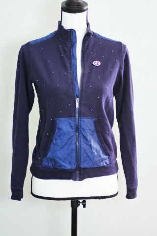 Vintage Gucci Track Jacket Size Small Navy Blue With Zipper,  Pockets,  Bead Decor