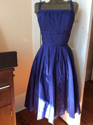 Vintage 1950s Pat Primo Navy Blue Cotton Dress 26 " Waist