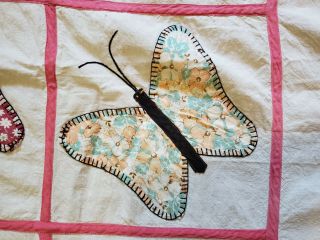 Vintage 1940 ' s Feedsack Butterfly Applique Summer Bedspread Quilt top 76x100 4