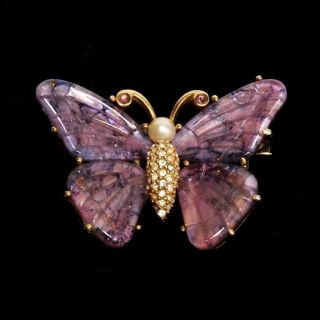 Vintage Ciner Ny Rhinestone Butterfly Brooch Pin In Gold Tone Metal