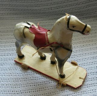 Vintage Paper Mache Horse Pull Toy Probably German Antique Hobby