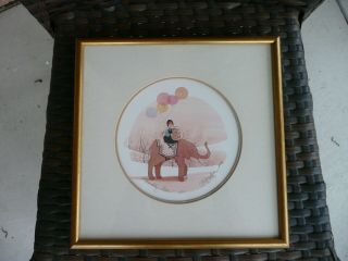 Vintage Framed Limited Edition " Elephant Ride " P.  Buckley Moss Print 1987
