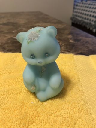 Vtg Fenton Light Blue Bear With Flowers Hand Painted & Signed By Debi L