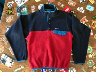 Vintage Patagonia Synchilla Fleece Snap T Jacket Red Blue Purple Size Xxs
