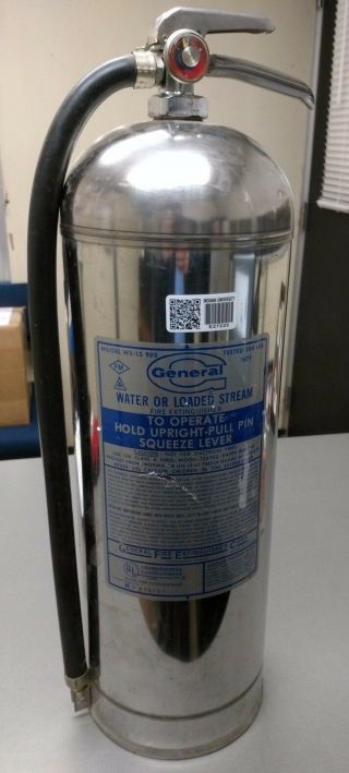 Vintage General 2 1/2 Gallon Water Pressurized Silver Fire Extinguisher Ws/ls900