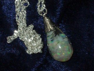 Opal Necklace Large Vintage Floating Opal Sterling Silver Opal Chips In Oil