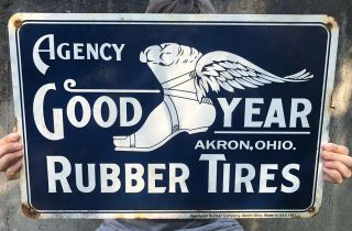 Vintage Goodyear Rubber Tires Porcelain Enamel Advertising Dealership Sign