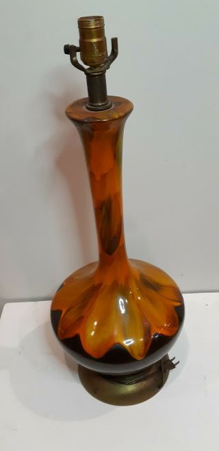Mid Century Lamp Lava/Volcanic Drip Glaze Pottery Ceramic Orange Vintage Large 2
