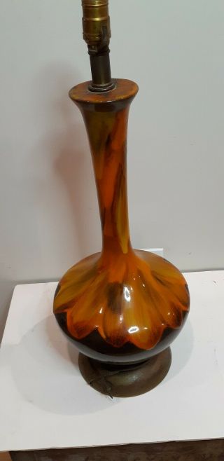 Mid Century Lamp Lava/Volcanic Drip Glaze Pottery Ceramic Orange Vintage Large 3