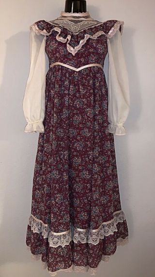 Vintage Gunne Sax Dress Girls Size 12 Cotton Prairie Dress Victorian Lace Boho
