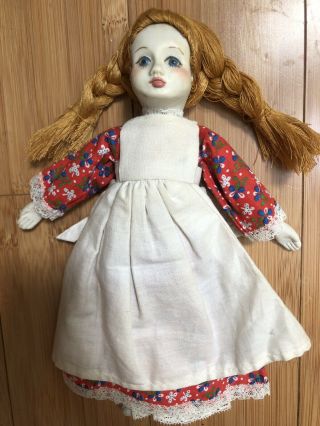 1975 Early Gail Wilson Duggan Handmade Porcelain Doll In Red Calico Folk Art