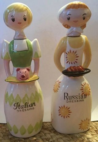 Vintage Holt Howard Era Pandora Japan Ceramic Italian & Russian Dressing Bottles