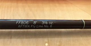 Vintage Fenwick FF806 Fly Rod; 8 ft; 3 1/8 oz w/bag and case; 2