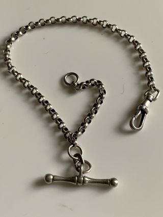 Vintage Hallmarked Solid Sterling Silver Albert Belcher Chain T - Bar Bracelet
