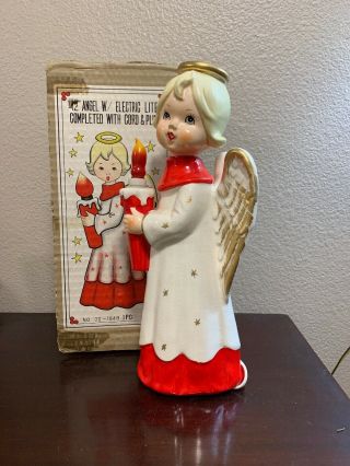 Vintage Ceramic Angel Holding Candle Electric Bulb Kitschy Christmas Decor Japan
