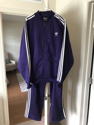 Vintage Adidas Mens Xl Purple Track Suit Sweatpants Zip Up Grape 90s Stripes