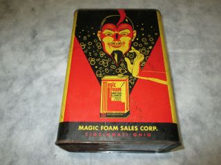 Vintage Magic Foam Upholstery Cleaner Gallon Can With Devil / Genie Advertising