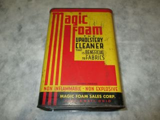 Vintage Magic Foam Upholstery Cleaner Gallon Can with DEVIL / GENIE advertising 2