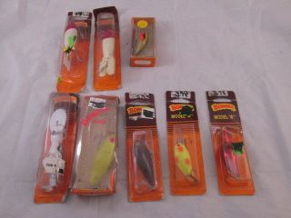8 Vintage Nos Bomber Lures In Assorted Styles On Cards