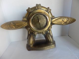 Vintage Sarsaparilla Clock Art Deco Radial Airplane Brass (10.  5 " H X 17 " W)