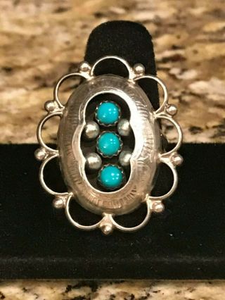 Vintage Old Pawn Navajo Shadowbox Turquoise Sterling Ring - Size 8 1/2