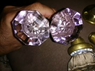 Antique Vintage 2 Lavender Purple Amethyst Glass Door Knobs 2 Clear