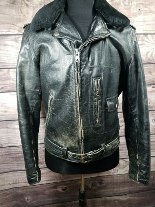 Vtg 60s Greaser Brando Talon Zip Style Black Leather Jacket Sears Men 