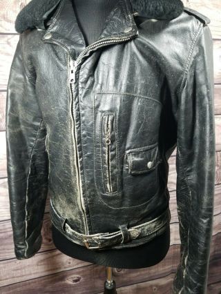 Vtg 60s Greaser Brando Talon Zip Style Black Leather Jacket Sears Men ' s Rare 40L 3