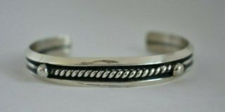 Old Vintage Navajo Medium Wrist Sterling Silver Ball & Rope Stack Cuff Bracelet