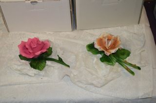 Two Vintage Fabar Capodimonte Porcelain Roses Flowers
