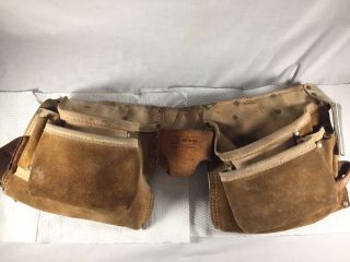 Vintage Craftsman Rawhide Leather Tool Belt Pouch With Nylon Belt