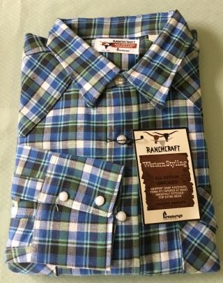 Nos Ranchcraft Penneys Western Shirt Vtg Pearl Buttons Long Sleeve 16 1/2 34
