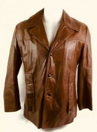 Reed Leather Vintage Mens Brown Leather,  3/4 Length Jacket / Coat Sz 42
