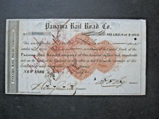 Vtg 1875 Panama Rail Road Stock Certif Revenue Imprint Stamped Paper Canal Zone
