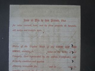 vTg 1875 Panama Rail Road Stock Certif Revenue imprint Stamped Paper Canal Zone 8
