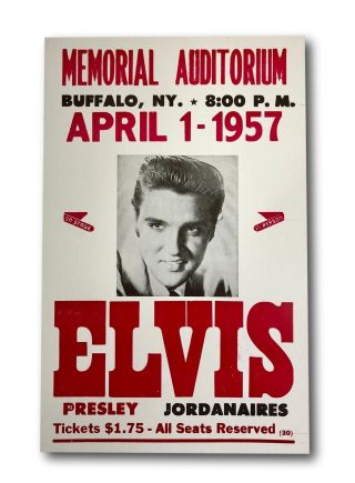 Elvis Presley Vintage Memorial Auditorium 4/1/1957 14x22 Tribute Concert Poster