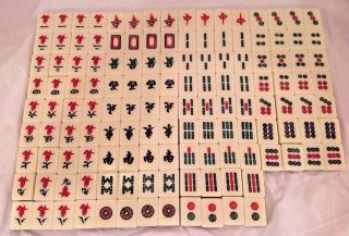 Vintage Chinese Mahjong Mah Jong Two Tone Green Tile Set - 136 Tiles Read