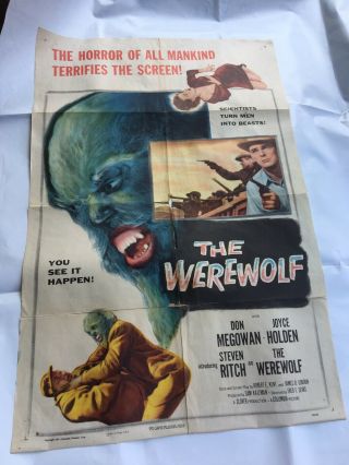 The Werewolf 1956 Movie Poster 41”x27” Vintage Horror Megowan Ritch