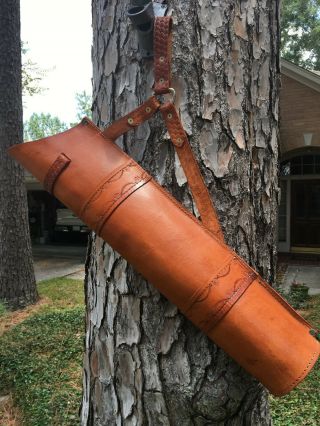 Vintage Hand Made Leather Archery Quiver 24 " X 5 "
