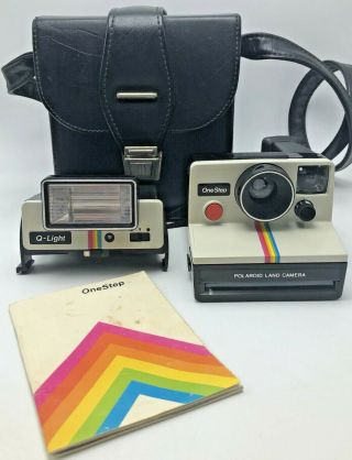 Vintage Polaroid One Step Rainbow Instant Land Camera Q Light Case -