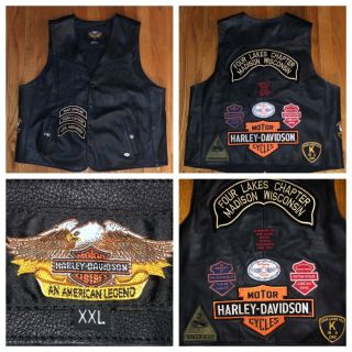 Vtg Harley Davidson Men’s Black Leather Snap Vest Size Xxl Made In The Usa