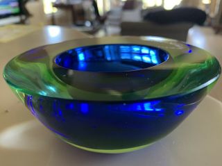 Vintage Murano Art Glass Sommerso Uraniam Blue Geode Bowl