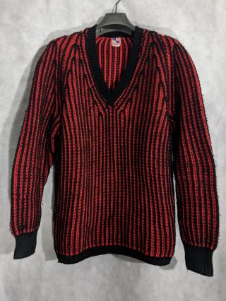 Vintage 40s 50s Gicor Of Torino Italian Knit Chunky Red Black V Neck Sweater